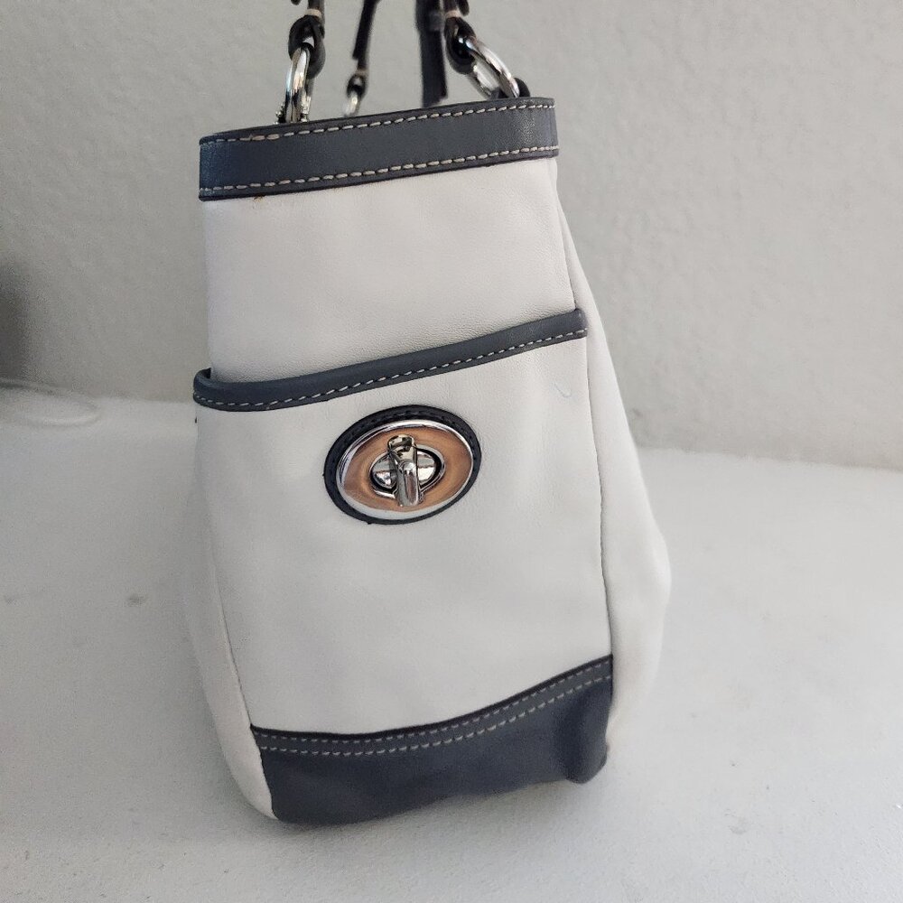 Coach White & Gray Y2K Leather Handbag Tote Purse - Picture 6 of 15